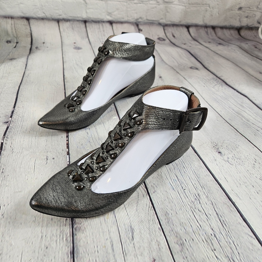 Sigerson Morrison Metallic Leather Flats with Ankle Strap Size 6
